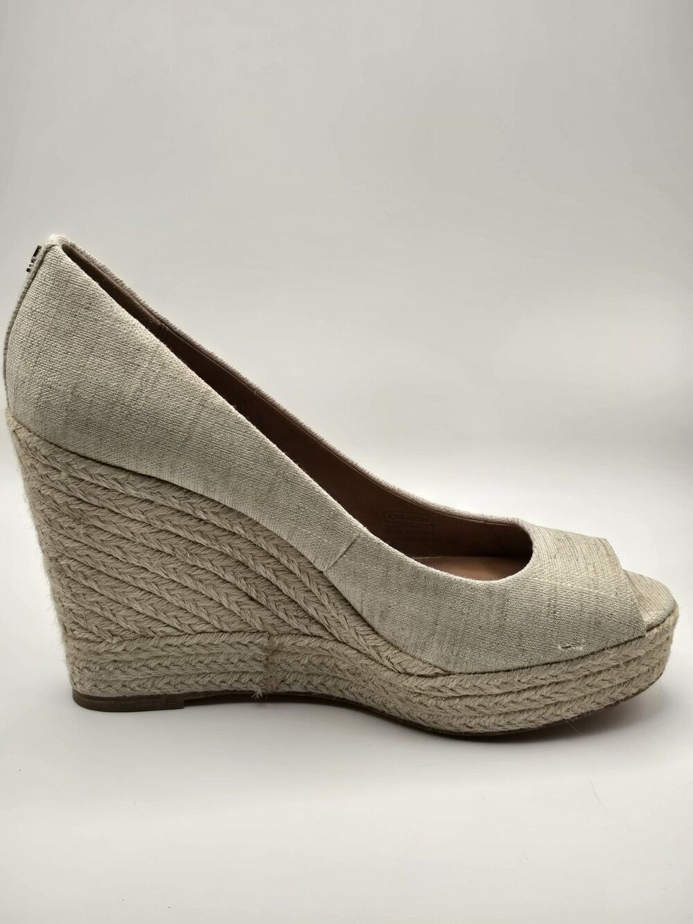 Coach Milan Platform Espadrille Wedge Heel Peep Toe Gold Size 8.5 - Picture 6 of 13